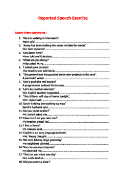 reported speech exercise with answers pdf