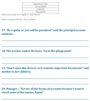 reported speech imperative sentences exercises pdf