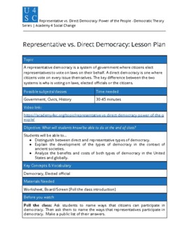 Preview of Representative vs Direct Democracy Lesson Plan and Video