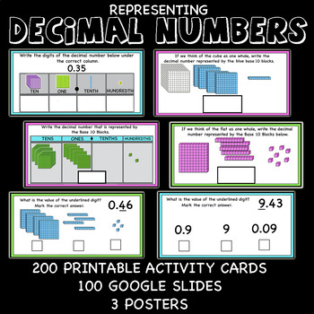 Preview of Representing Decimal Numbers using base ten blocks (printable and google slides)