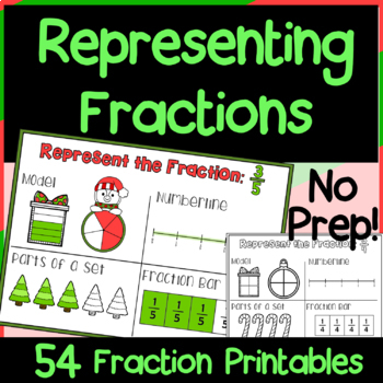 Preview of Winter fractions with models, number line and sets, winter math activity 