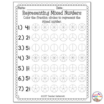 Representing Mixed Numbers Worksheet by Teacher Gameroom | TpT