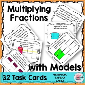 Preview of Multiplying Fractions with Models and Word Problems Task Cards Activities