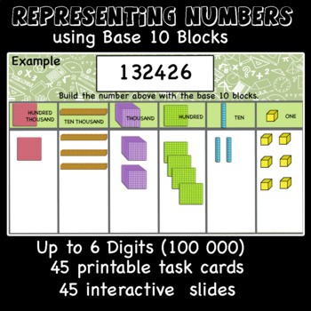 Preview of Representing numbers using Base 10 Blocks (printable cards, interactive slides)