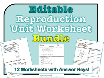 Preview of Reproduction Unit Worksheet Bundle *EDITABLE*