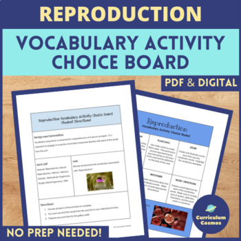 Preview of Reproduction Vocabulary Choice Board for Middle School Science