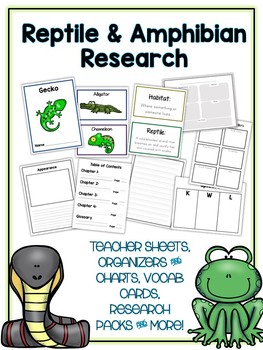 Reptile & Amphibian Research Project 12 Types, Vocab Cards, Packet