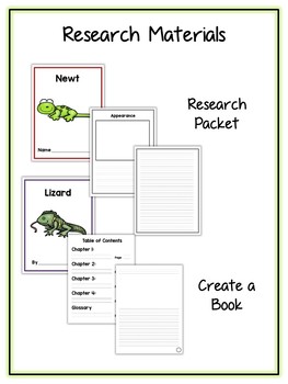 Reptile & Amphibian Research Project 12 Types, Vocab Cards, Packet