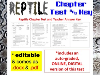 Preview of Reptile Test  for Biology & Zoology : Editable, Paper & Online Digital Versions