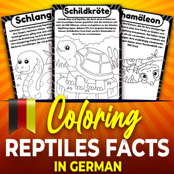 Preview of Reptiles, German Fun Facts Coloring Pages, Flashcards coloring cute Animals