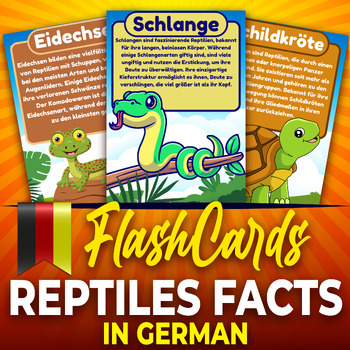 Preview of Reptiles, German Fun Facts Flashcards, Printable Posters cute animals for kids