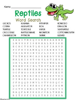 Reptiles Word Search by TeacherLCG | Teachers Pay Teachers