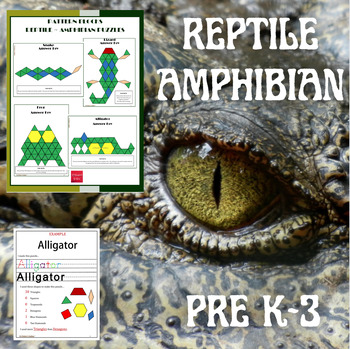 Preview of Reptiles and Amphibian Pattern Block Mat Printables & Worksheet