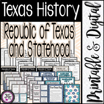 Preview of Texas History / Republic of Texas and Statehood / Unit 7 / Printable & Digital