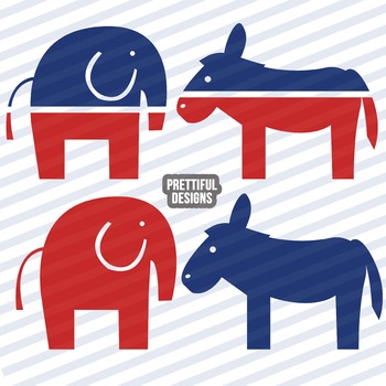Preview of Republican Elephant and Democratic Donkey Clip Art Commercial Use
