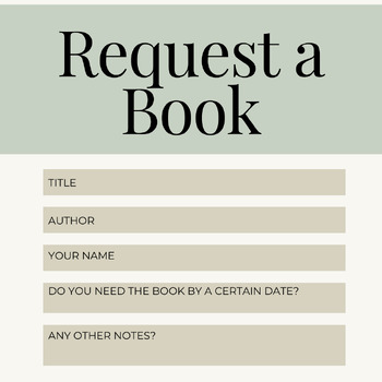 Preview of Request a Book Student Submission Sheets