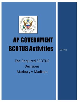 Preview of Required Cases Activities Marbury v Madison AP US Government