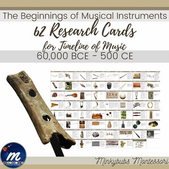 Preview of Research Cards for Timeline of Early Music Instruments Montessori History Print