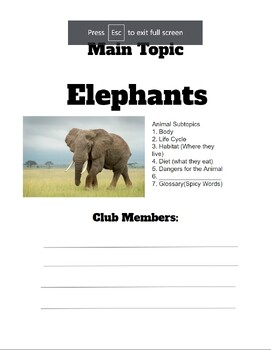 Preview of Research Clubs- Elephants Notes Sheets