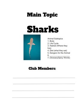Preview of Research Clubs- Sharks Notes Sheets