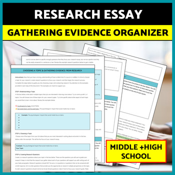 Preview of Research Essay Gathering Evidence Graphic Organizer Template Middle/ High School