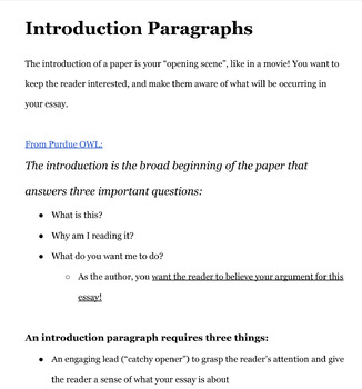 Preview of Research Essay Introductions! Interactive, remote-friendly