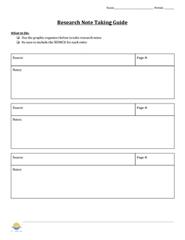 research note taking template middle school