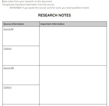 Preview of Research Notes Organizer