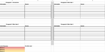 Preview of Research Organizer- Google Sheets
