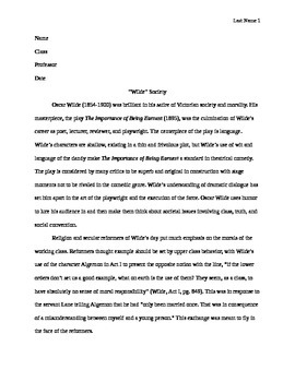 Preview of Research Paper -- Oscar Wilde -- The Importance of Being Earnest