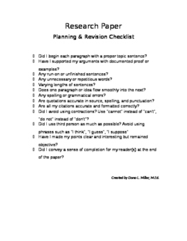 Preview of Research Paper Planning and Revision Checklist