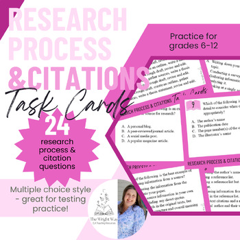 Preview of Research Process & Citations Practice Task Cards | 24 Multiple Choice Questions