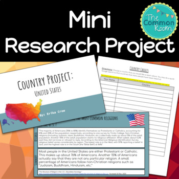 Preview of NO PREP Mini Research Project-Countries: For Grades 5-8