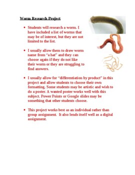 Preview of Research Project Worms Zoology