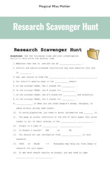Preview of Research Scavenger Hunt
