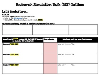 Preview of Research Simulation Task (RST) MLA formatted Outline Organizer