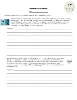 Research Skills: Paraphrasing and Practice Worksheet by Ima Rider