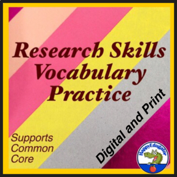 Preview of Research Skills Vocabulary Practice Worksheets with Easel Activity