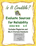 Credibility Evaluation Chart, Glossary, Avoiding Plagiarism,  Citation CCSS W.8
