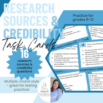 Preview of Research Sources & Credibility Practice Task Cards | 16 Multiple Choice Question