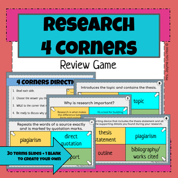 Preview of Research Terms 4 Corners Review Game
