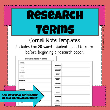 Preview of Research Terms Guided Notes Template