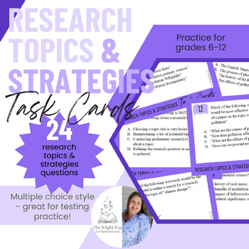 Preview of Research Topics & Strategies Practice Task Cards | 24 Multiple Choice Questions