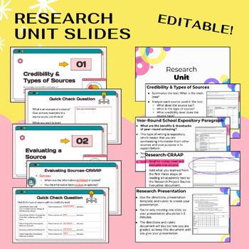 Preview of Research Unit Daily Slides & Interactive Notes EDITABLE