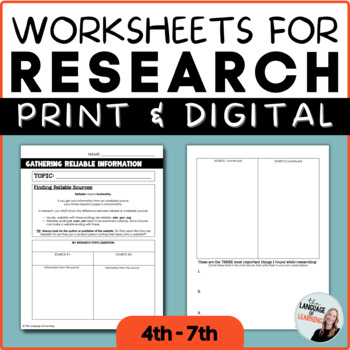 Preview of Research Worksheets | Finding Reliable Sources | Researching Graphic Organizer