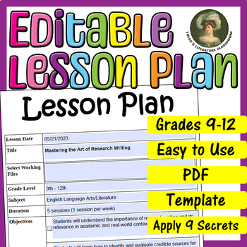 Preview of Research Writing : Editable Lesson Plan for High School