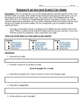 Preview of Ancient Greece City States Activity Worksheet