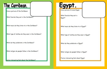 Preview of Research sheet for pupils on Egypt and the Carribean