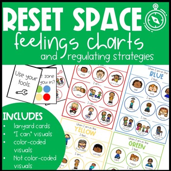 Preview of Reset Space Feelings Charts and Regulating Strategy Posters and Cards