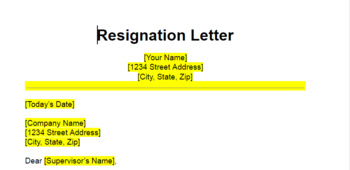 Preview of Resignation Letter Template